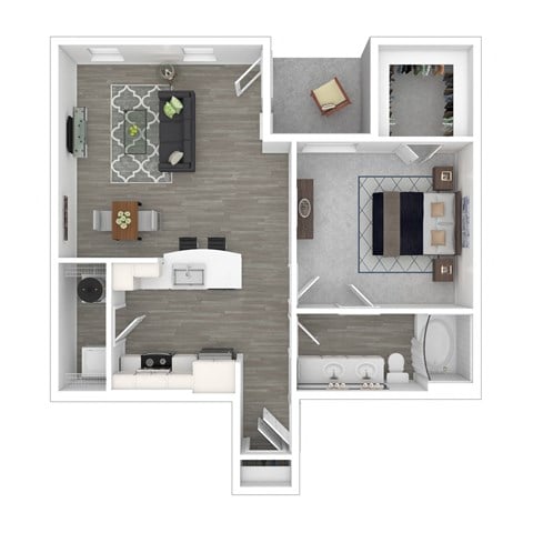 Floor plan for 1 bed, 1 bath, 774 sqft
